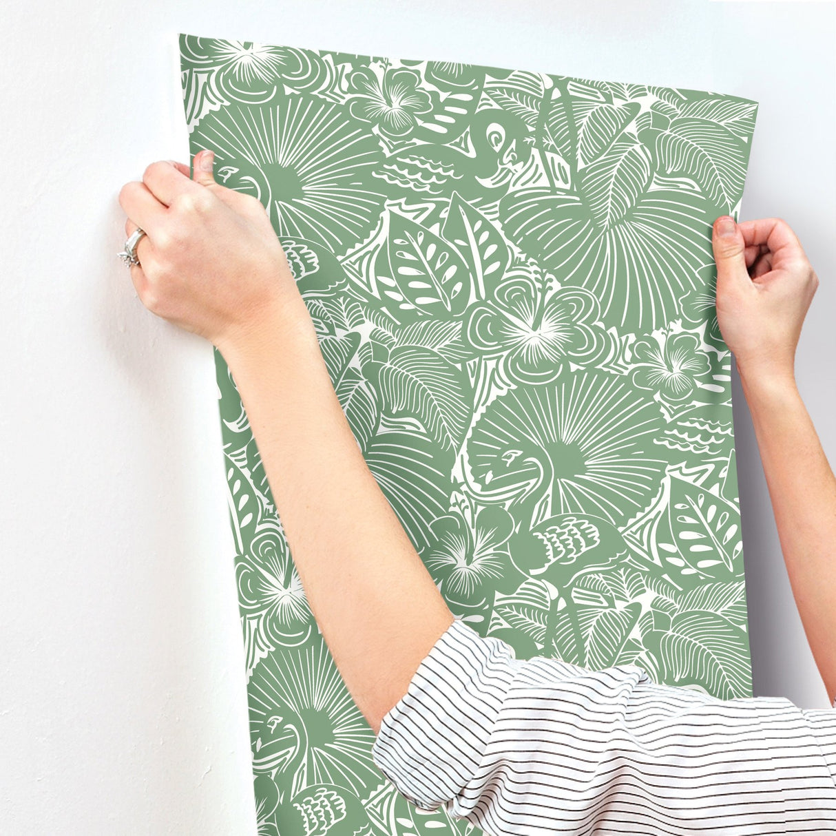 Idalia Green Floral Flamingo Wallpaper with Tropical Animals Motif - A-Street Prints 4135-72714