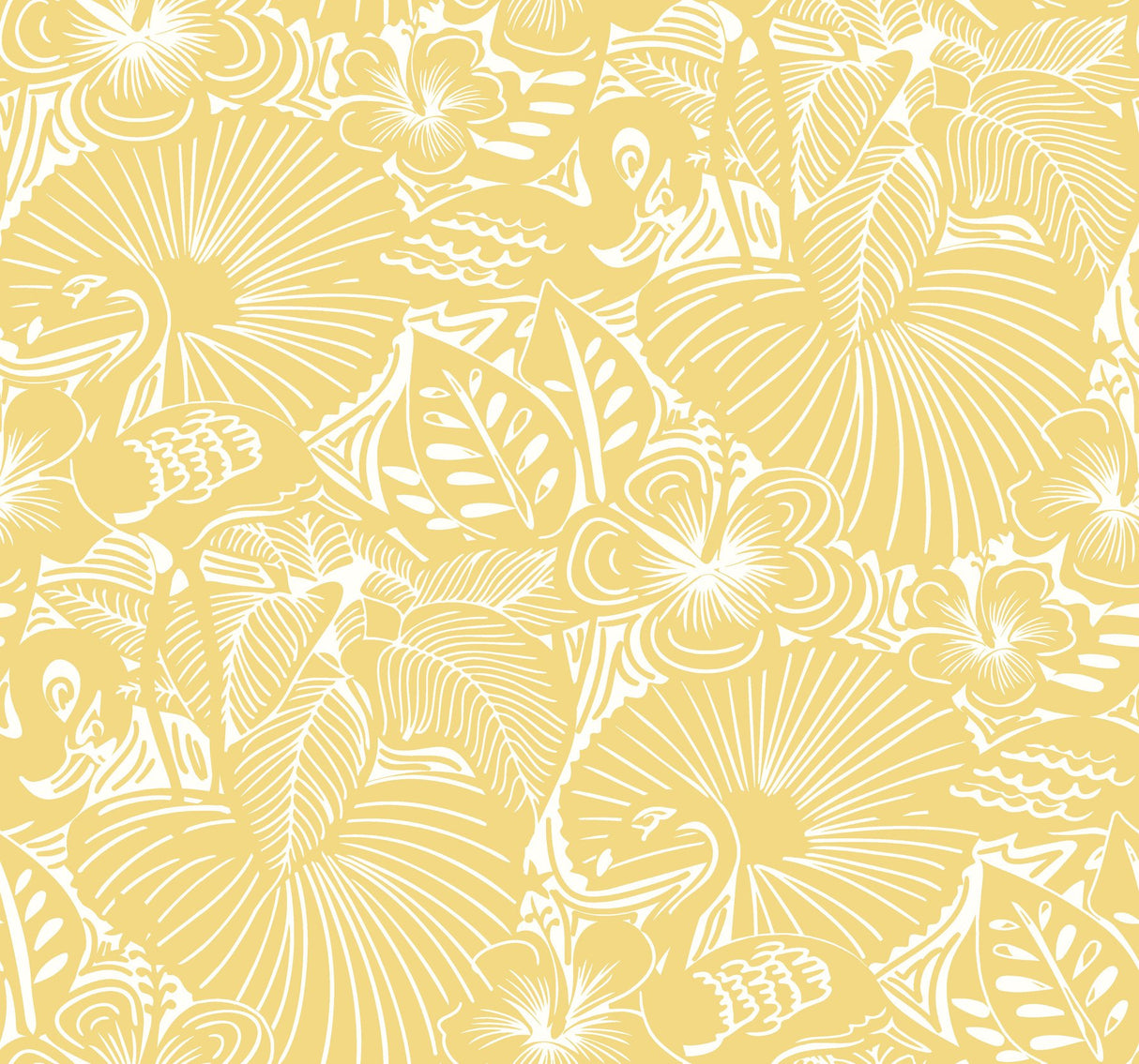 Idalia Yellow Floral Flamingo Wallpaper with Tropical Animal Pattern - A-Street Prints 4135-72715