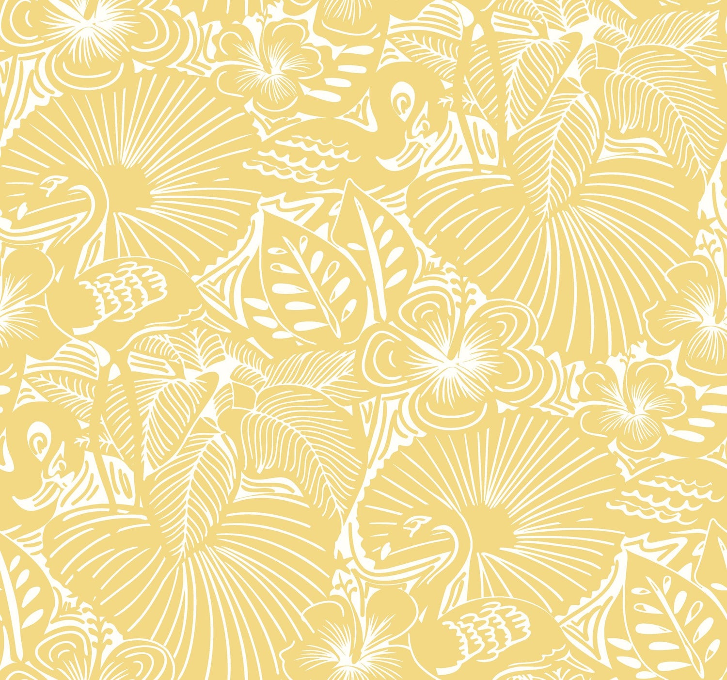 Idalia Yellow Floral Flamingo Wallpaper with Tropical Animal Pattern - A-Street Prints 4135-72715