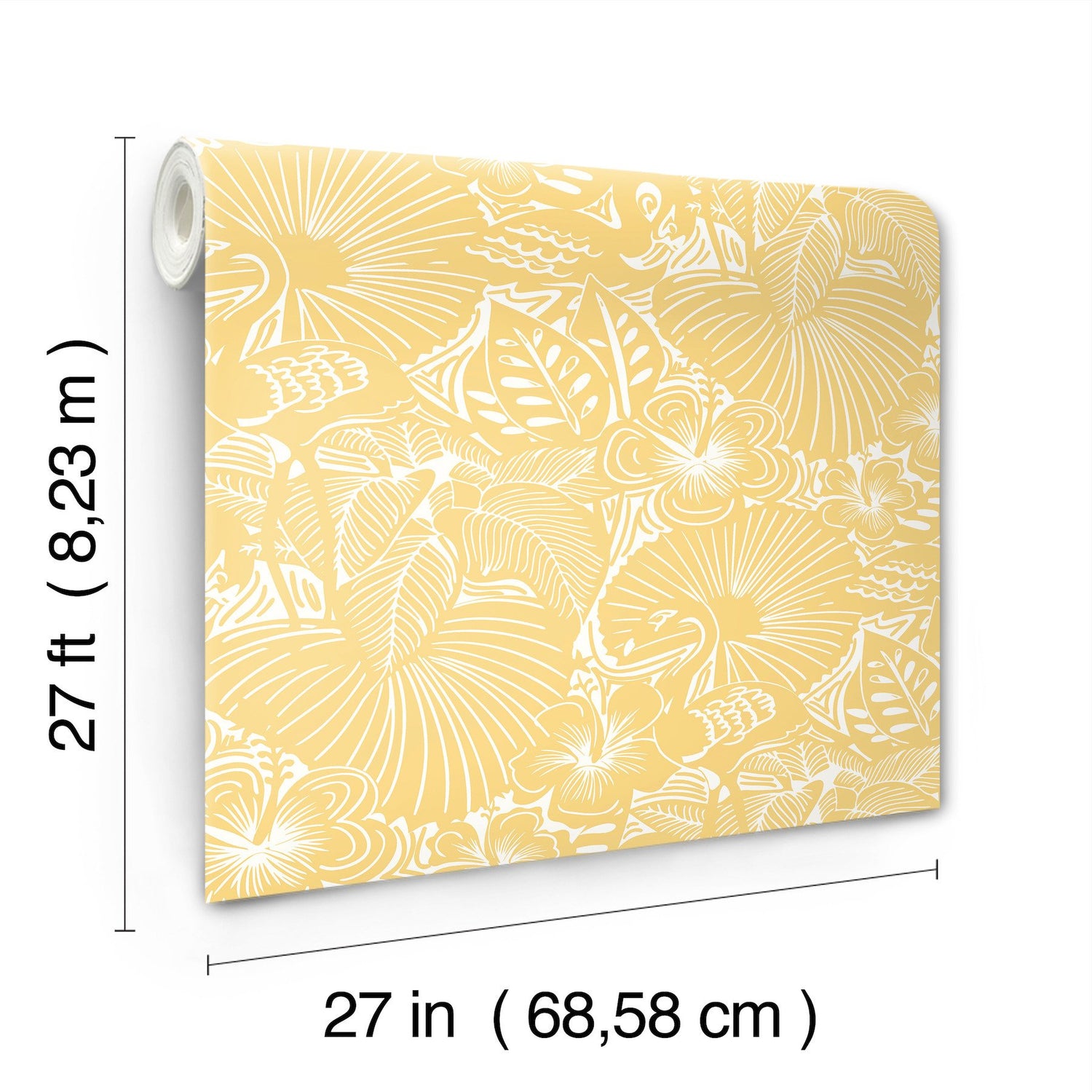 Idalia Yellow Floral Flamingo Wallpaper with Tropical Animal Pattern - A-Street Prints 4135-72715