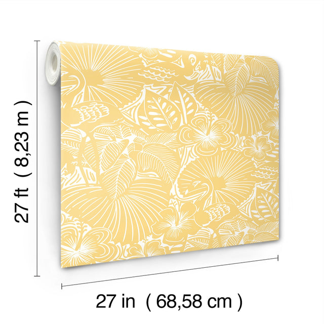 Idalia Yellow Floral Flamingo Wallpaper with Tropical Animal Pattern - A-Street Prints 4135-72715