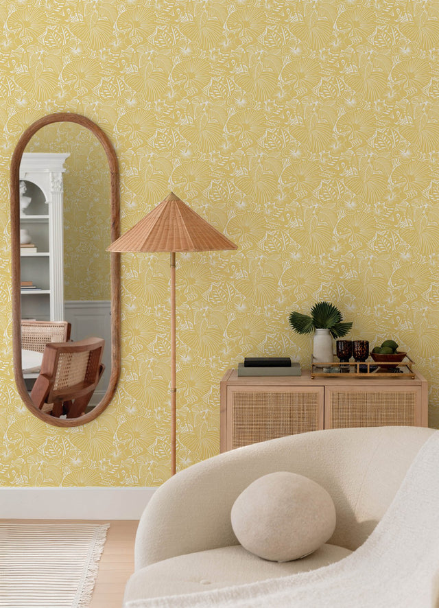 Idalia Yellow Floral Flamingo Wallpaper with Tropical Animal Pattern - A-Street Prints 4135-72715