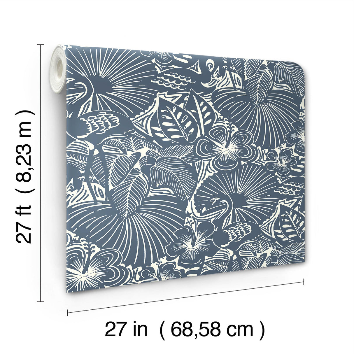 Idalia Navy Floral Flamingo Wallpaper with Tropical Animals Pattern - Brewster 4135-72716