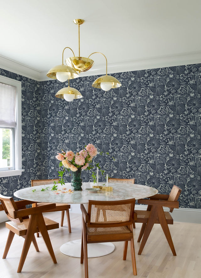 Idalia Navy Floral Flamingo Wallpaper with Tropical Animals Pattern - Brewster 4135-72716