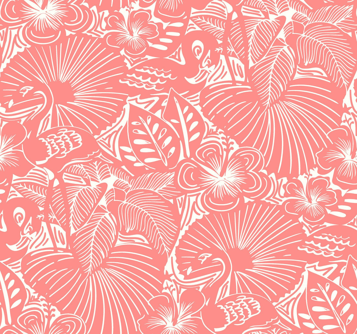 Idalia Coral Floral Flamingo Wallpaper with Tropical Animal Motif - A-Street Prints 4135-72717