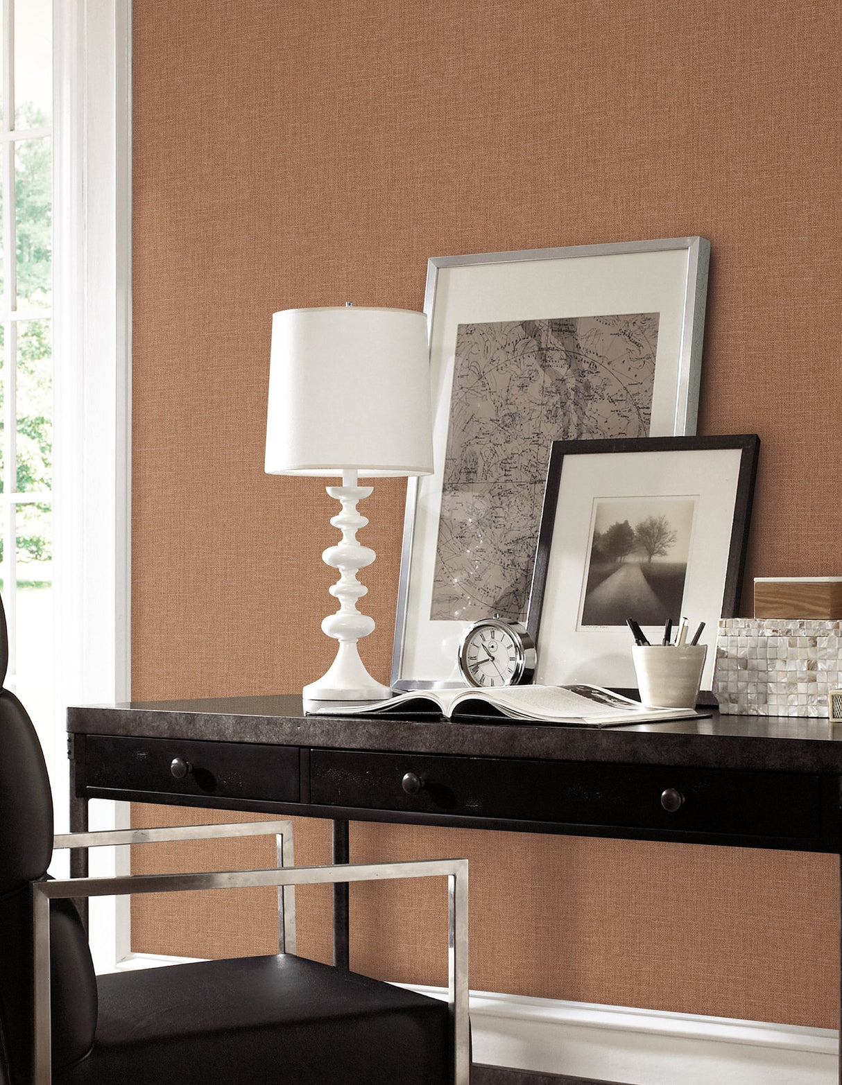Broadwick Rust Faux Linen Wallpaper with Fabric & Woven Texture - Warner 4140-3720