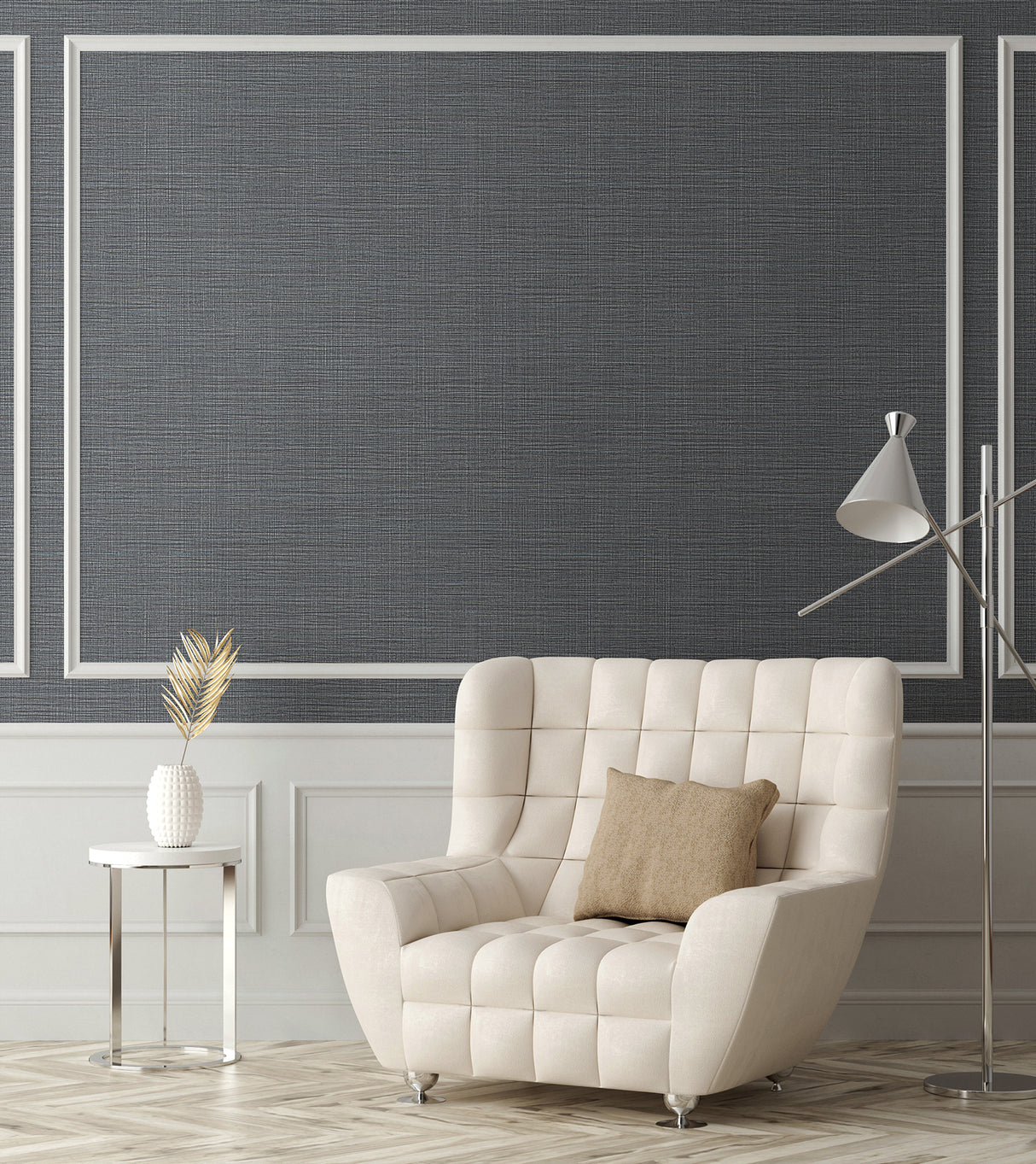 Premiere Charcoal by Warner Faux Linen Fabric Backed Vinyl Raised Ink Textured Scrubbable Strippable Wallpaper Roll - YKMCO2366N