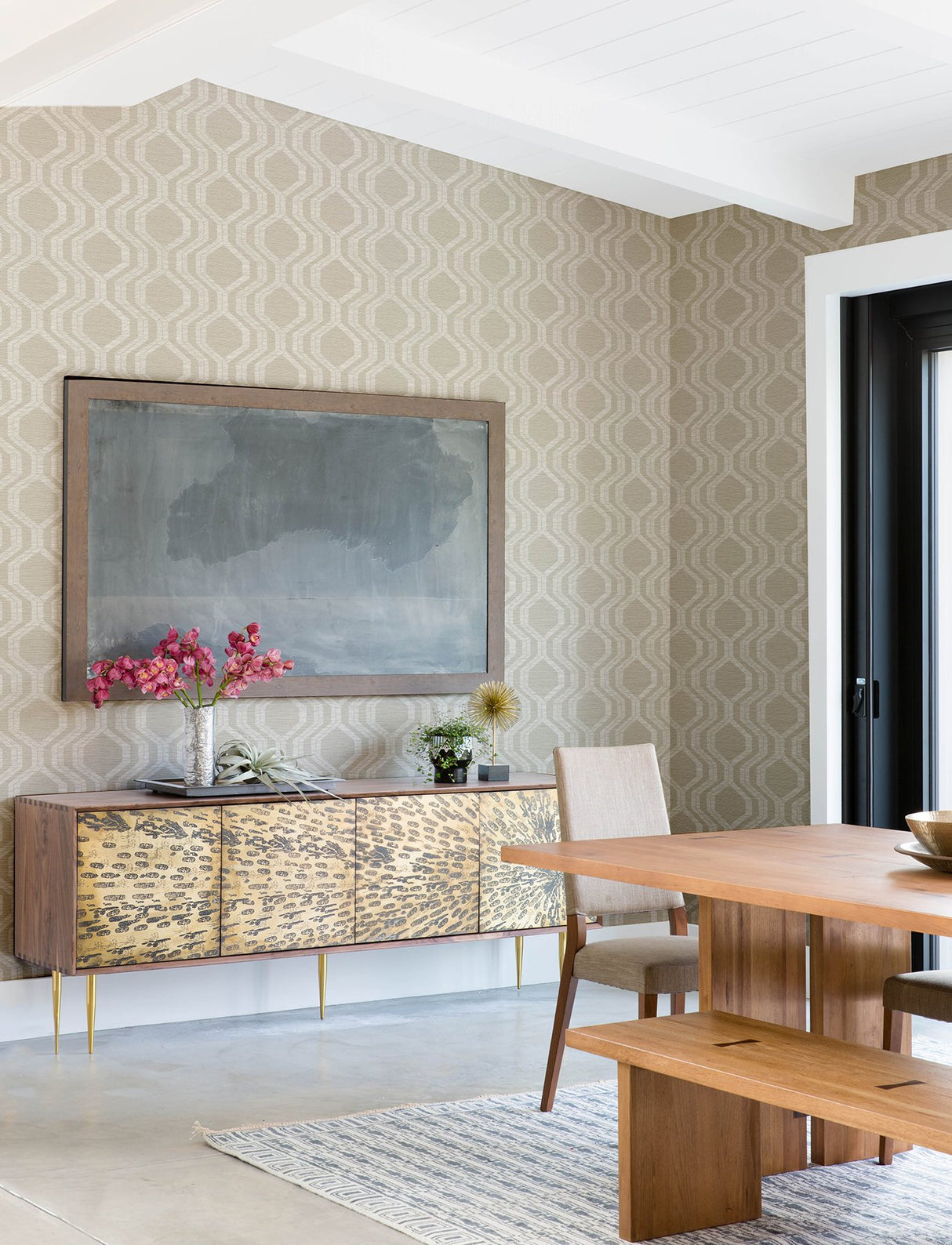 Burton Neutral Modern Ogee Wallpaper with Metallic Textured Geometric Pattern - A-Street Prints 4141-27100