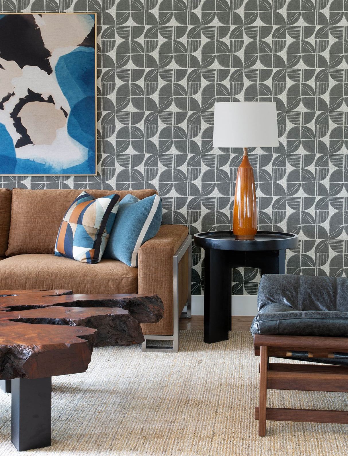 Baxter Charcoal Semicircle Mosaic Wallpaper with Modern Geometric Pattern - A-Street Prints 4141-27110