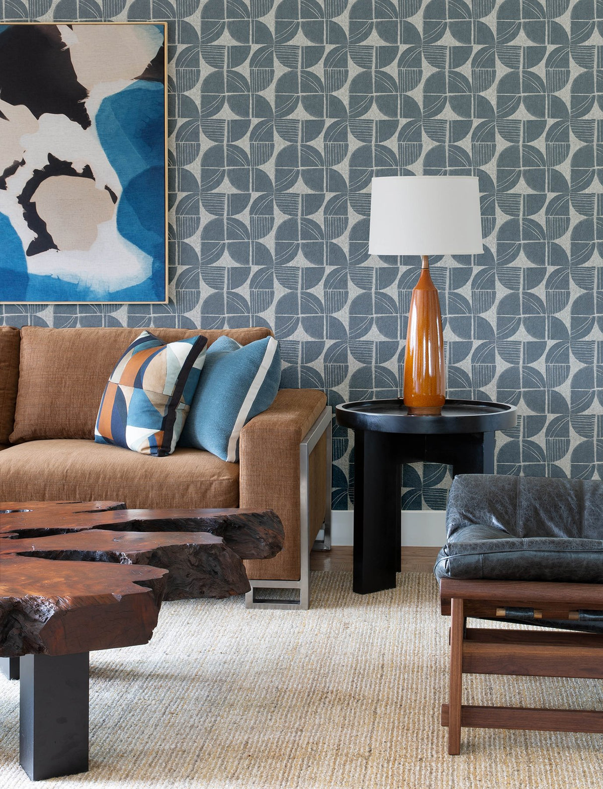 Baxter Denim Semicircle Mosaic Wallpaper with Modern Geometric Pattern - A-Street Prints 4141-27112