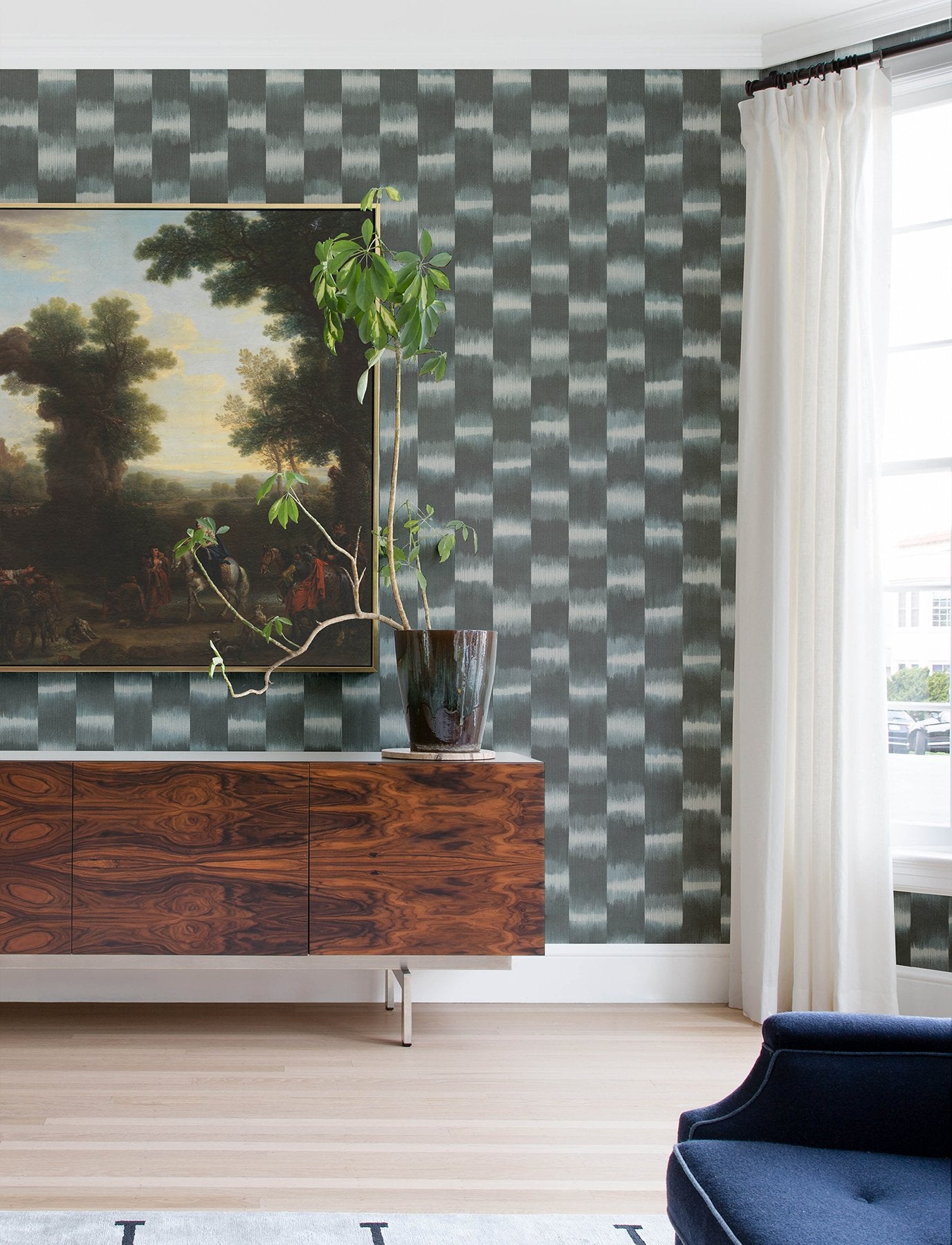 Baldwin Slate Shibori Stripe Wallpaper with Metallic Textured Stripes - A?Street Prints 4141-27115