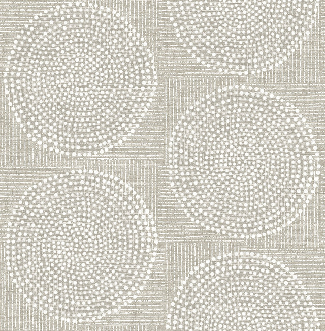 Salma Beige Medallion Wallpaper with Raised Ink Bohemian Graphic Medallions - Brewster 4141-27120SAM