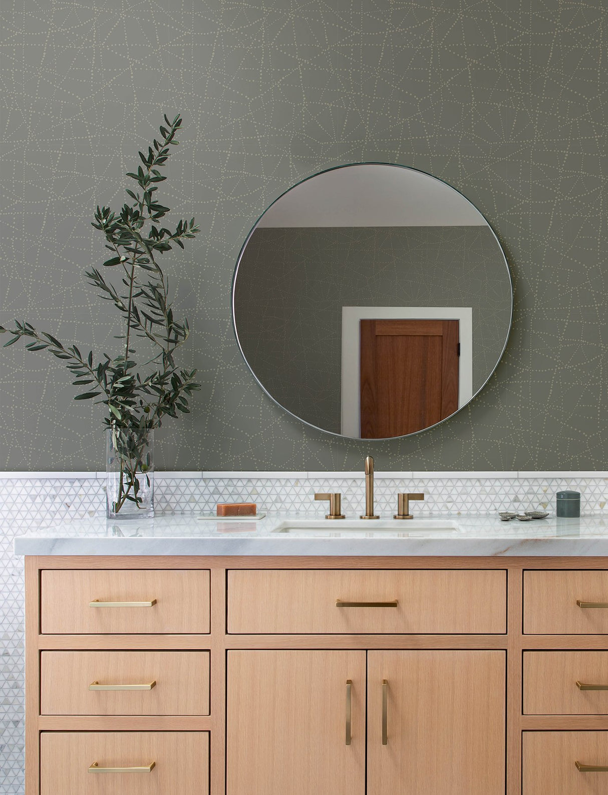 Alcott Charcoal Dotted Wallpaper with Metallic Geometric Dot Pattern - Brewster 4141-27126