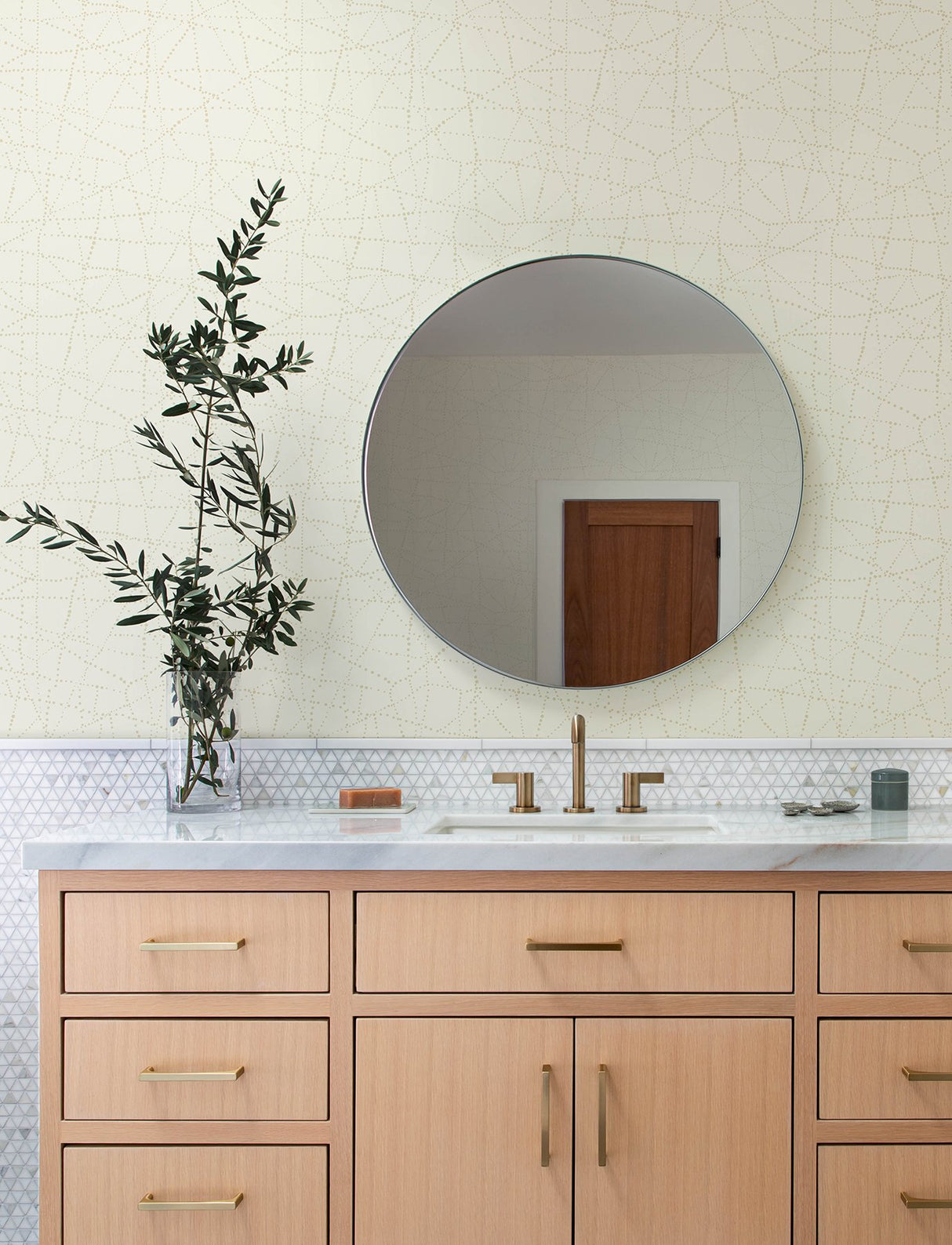 Alcott Cream Dotted Wallpaper with Metallic Geometric Dot Motif - A-Street Prints 4141-27127