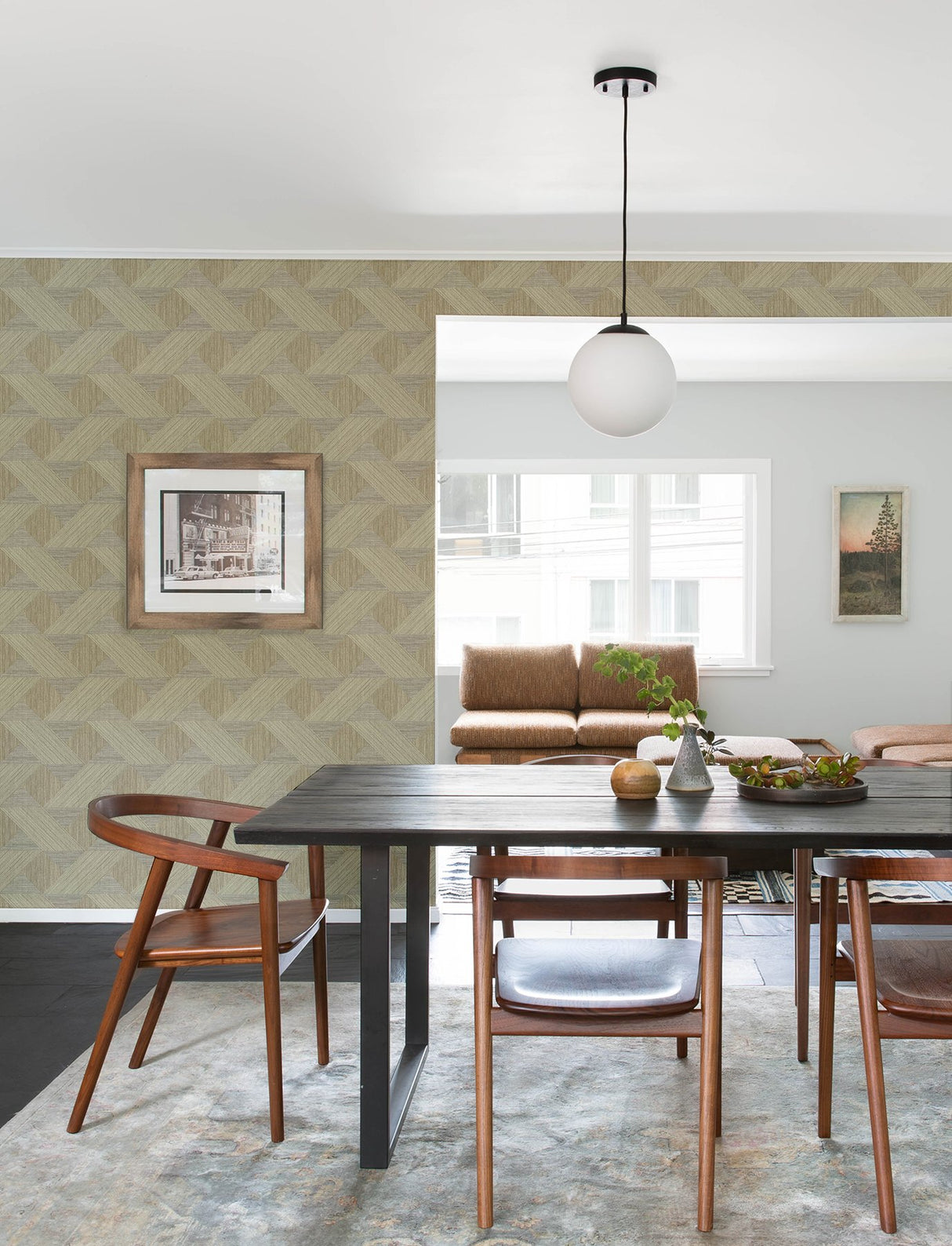 Presley Coffee Tessellation Wallpaper with Modern Geometric Faux Grasscloth - Brewster 4141-27134
