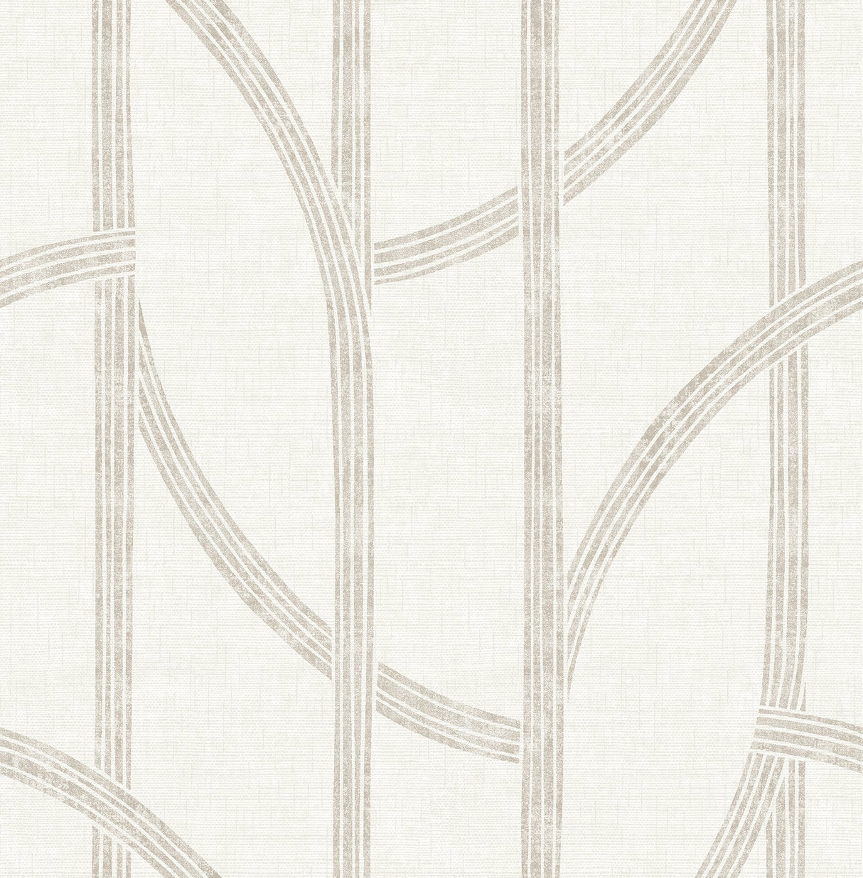 Harlow Champagne Curved Contours Wallpaper with Metallic Textured Striped Graphics - Brewster 4141-27140
