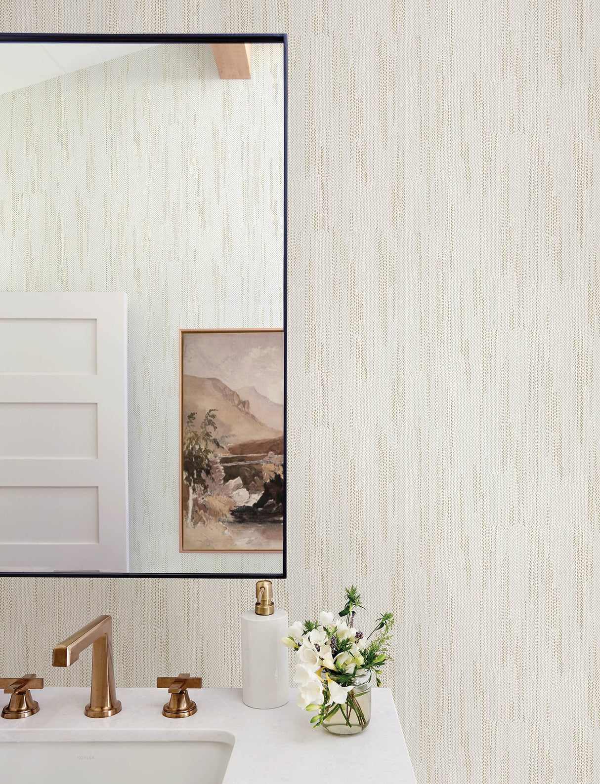 Baris Gold Stipple Stripe Wallpaper with Modern Abstract Textured Metallic Raised Ink - Brewster 4141-27149