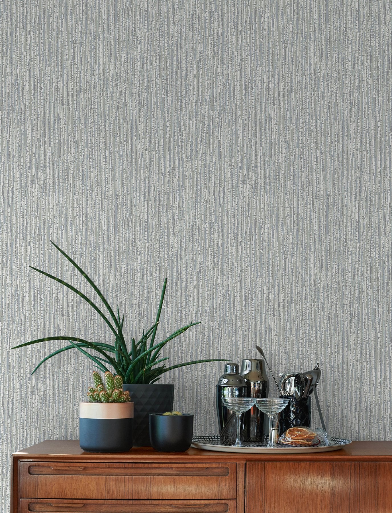 Corliss Grey Beaded Strands Wallpaper with Abstract Beaded Strands Motif - Brewster 4141-27154