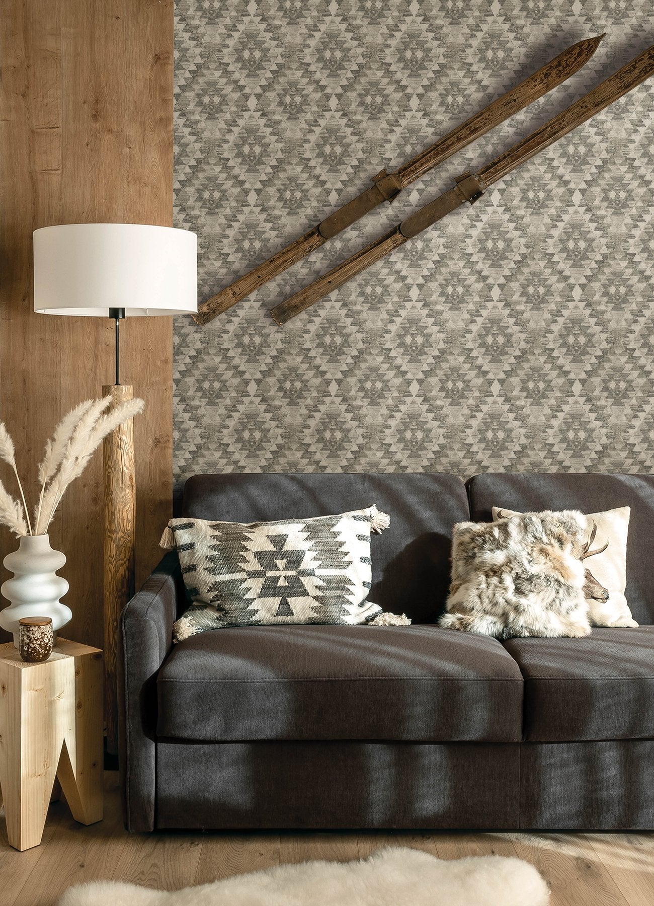 Montana Charcoal Wallpaper with Geometric Country Pattern - Chesapeake 4142-72604