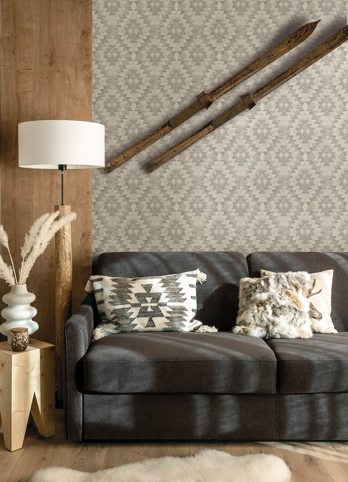 Montana Ash Wallpaper with Geometric Western Motif - Chesapeake 4142-72607