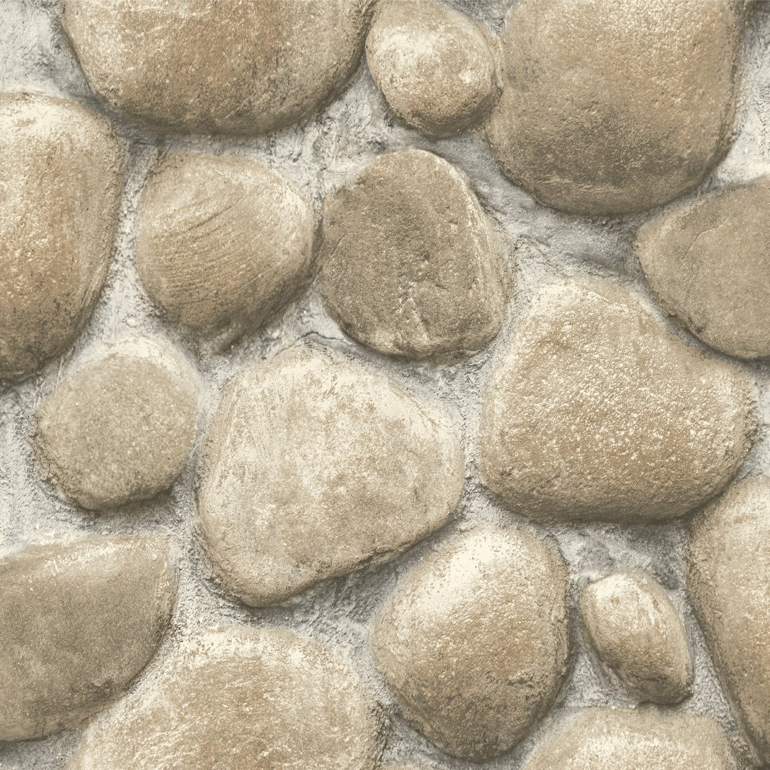 Root Rock Beige Wallpaper with Stone Graphic Motif, Farmhouse Style - 4142-72612