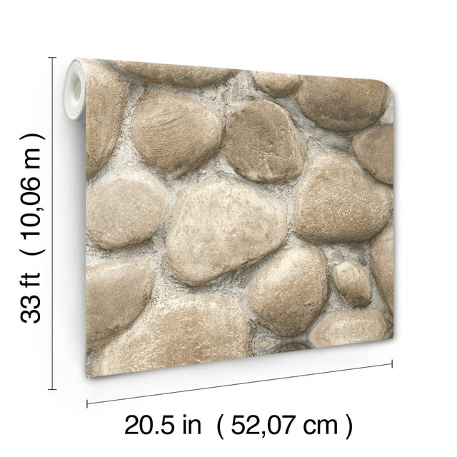Root Rock Beige Wallpaper with Stone Graphic Motif, Farmhouse Style - 4142-72612