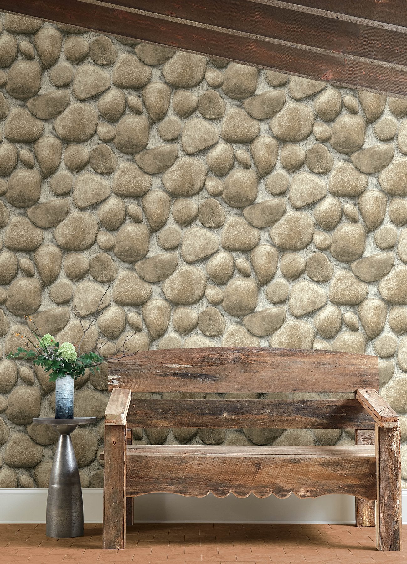 Root Rock Beige Wallpaper with Stone Graphic Motif, Farmhouse Style - 4142-72612