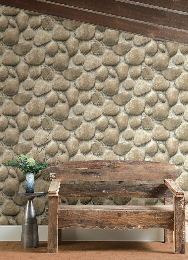 Root Rock Beige Wallpaper with Stone Graphic Motif, Farmhouse Style - 4142-72612