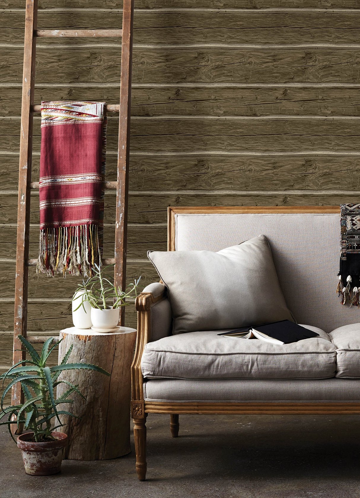 Lodgepole Dark Brown Wallpaper with Farmhouse Wood Graphic Pattern - Chesapeake 4142-72613