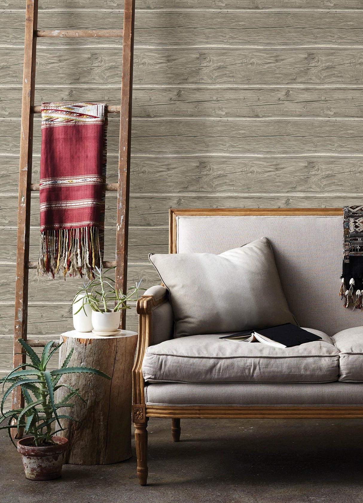 Lodgepole Grey Wallpaper with Wood Log Graphic Motif - Chesapeake 4142-72614