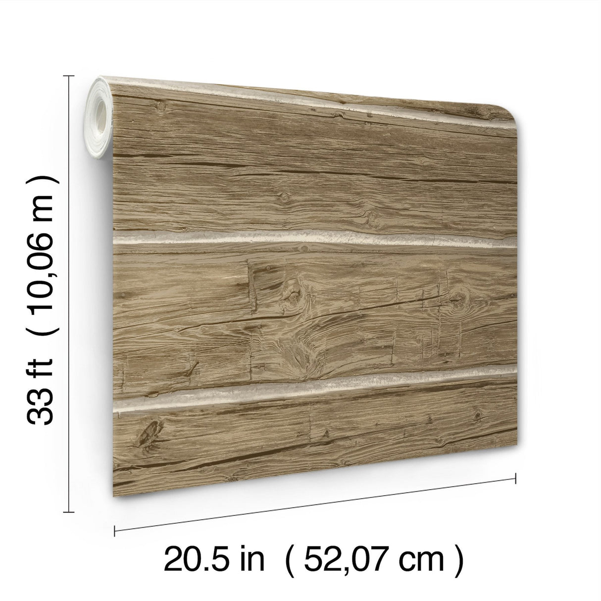 Lodgepole Chestnut Wallpaper with Wood Log Motif, Farmhouse Prepasted Non Woven - Chesapeake 4142-72615