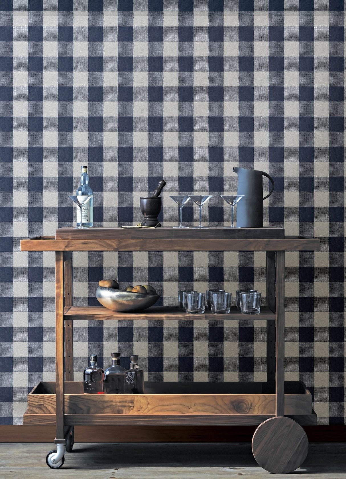 Lumberjack Navy Wallpaper with Buffalo Plaid Pattern, Farmhouse Style - Chesapeake 4142-72620