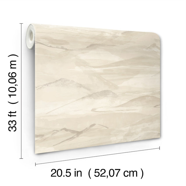 Bozeman Mountains Bone Wallpaper with Abstract Transitional Motif - Chesapeake 4142-72627