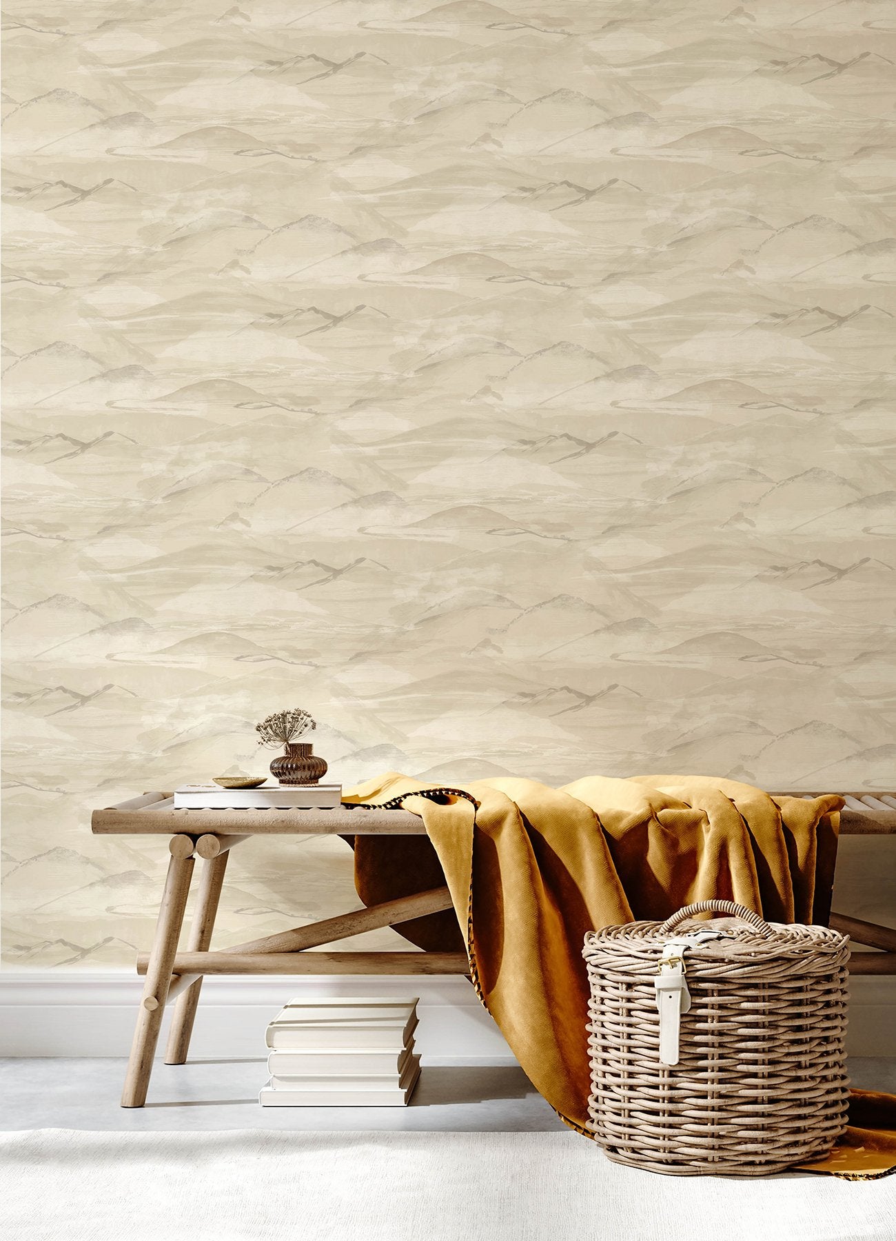 Bozeman Mountains Bone Wallpaper with Abstract Transitional Motif - Chesapeake 4142-72627