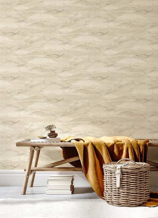 Bozeman Mountains Bone Wallpaper with Abstract Transitional Motif - Chesapeake 4142-72627