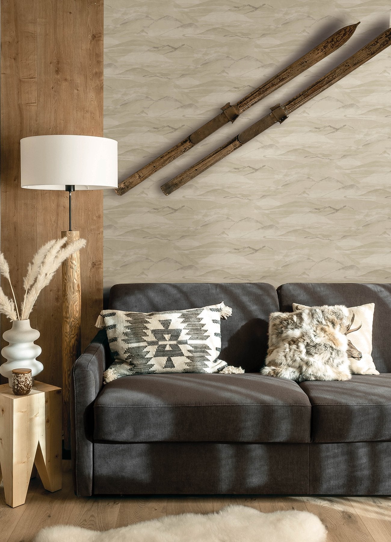 Bozeman Mountains Bone Wallpaper with Abstract Transitional Motif - Chesapeake 4142-72627