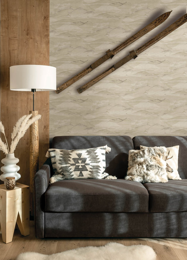 Bozeman Mountains Bone Wallpaper with Abstract Transitional Motif - Chesapeake 4142-72627
