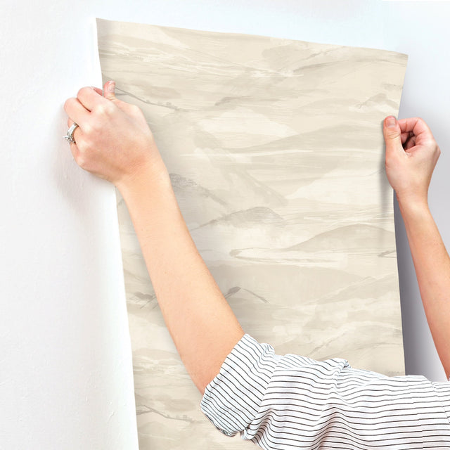 Bozeman Mountains Bone Wallpaper with Abstract Transitional Motif - Chesapeake 4142-72627