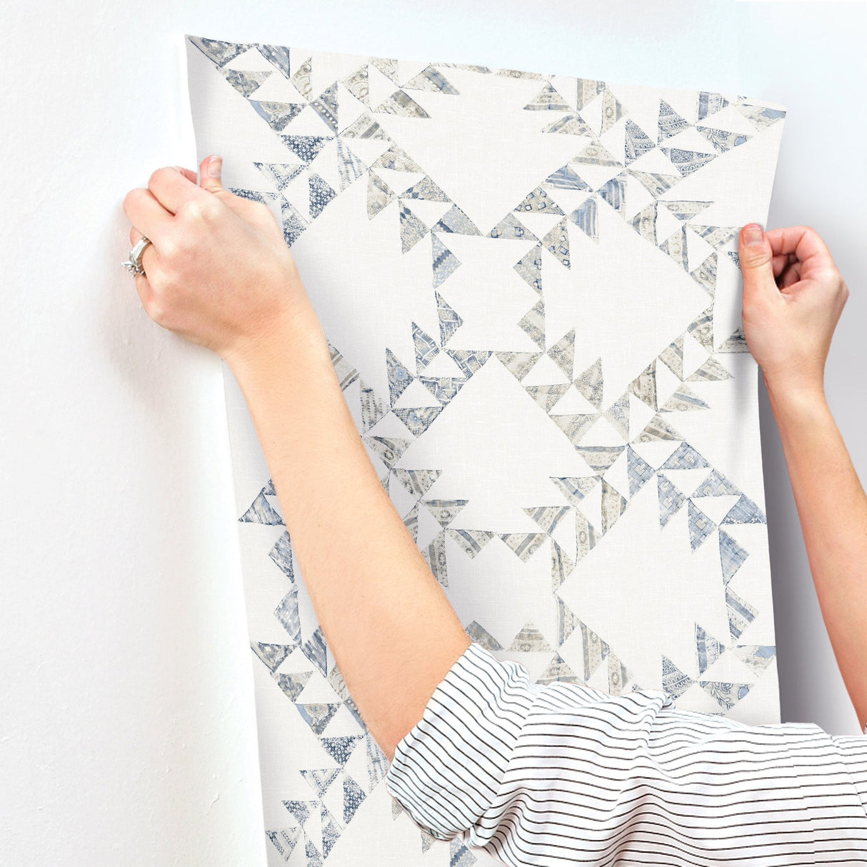 Scrap Quilt Denim Wallpaper with Geometric Quilt Motif - Chesapeake 4142-72628