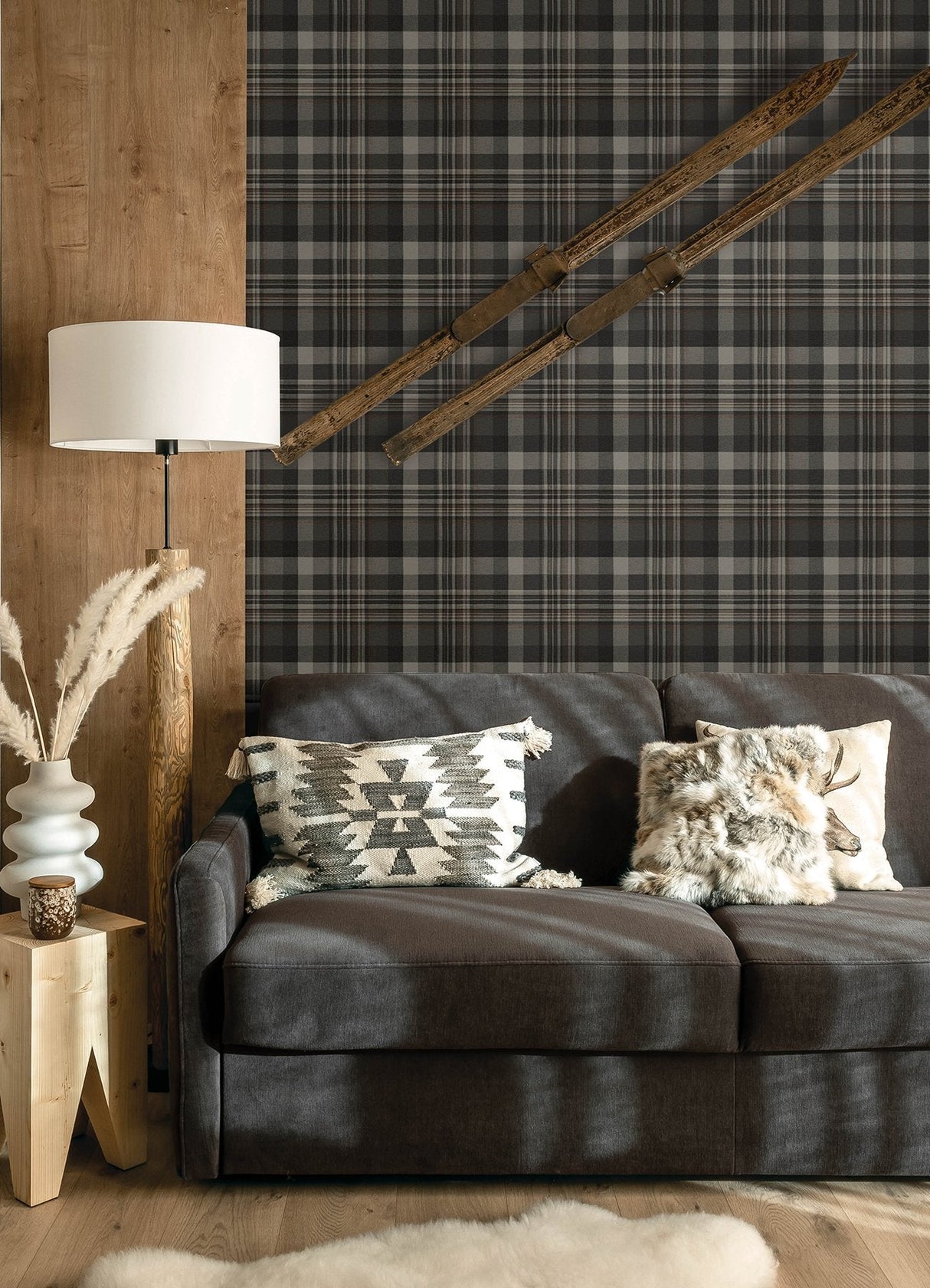 Dutton Plaid Charcoal Wallpaper with Traditional Plaid Pattern - Chesapeake 4142-72632SAM