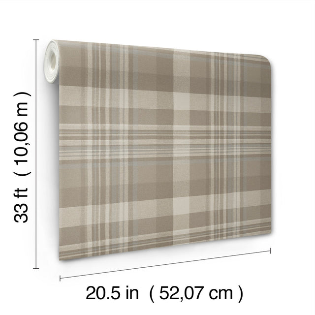 Dutton Plaid Light Brown Wallpaper with Traditional Plaid Pattern - Chesapeake 4142-72633