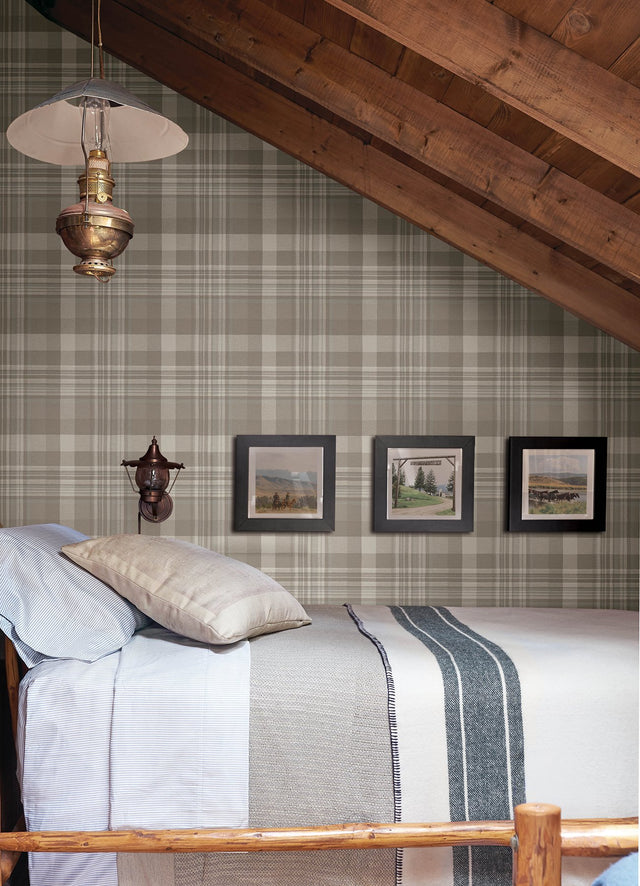 Dutton Plaid Light Brown Wallpaper with Traditional Plaid Pattern - Chesapeake 4142-72633