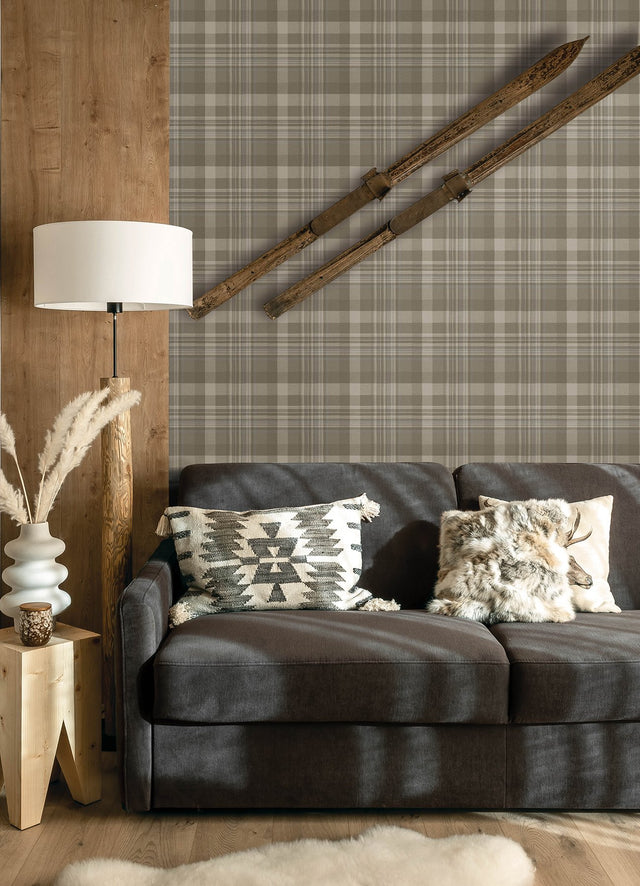 Dutton Plaid Light Brown Wallpaper with Traditional Plaid Pattern - Chesapeake 4142-72633