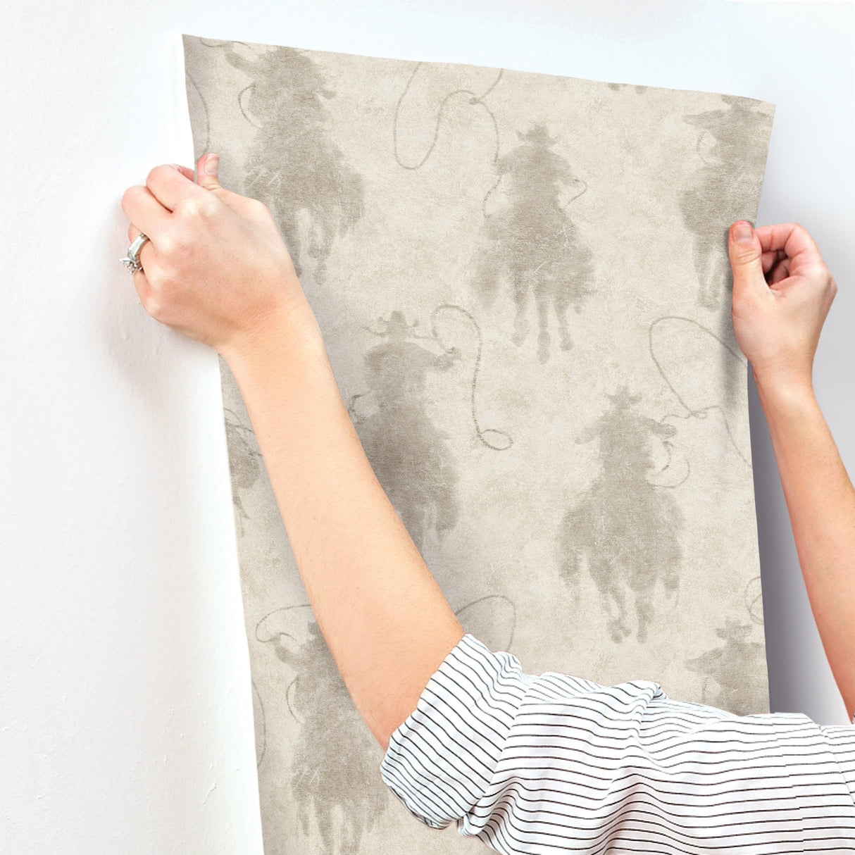 Stockman Silhouette Light Grey Wallpaper with Country Novelty Cowboy Graphics - Chesapeake 4142-72638