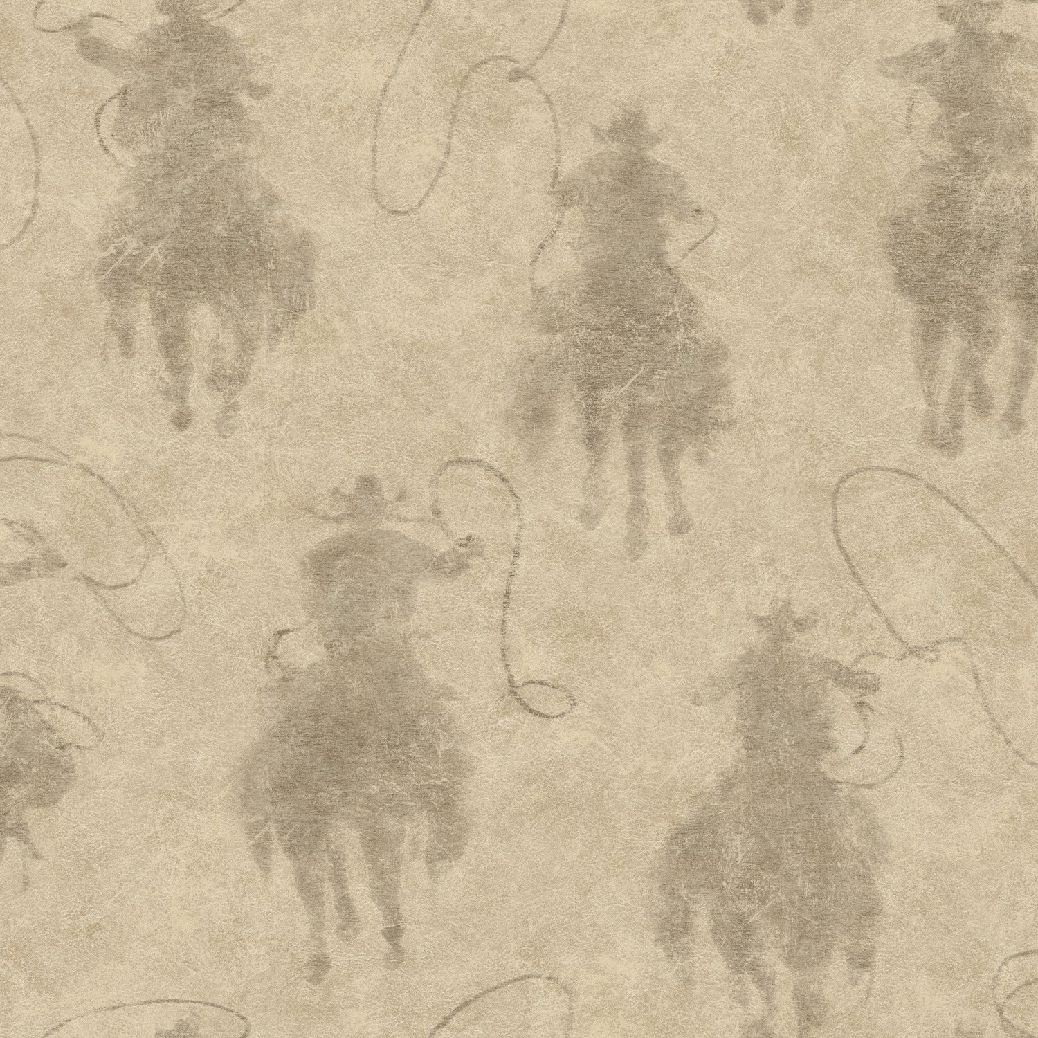 Stockman Silhouette Khaki Wallpaper with Western Cowboy Motif - Chesapeake 4142-72640