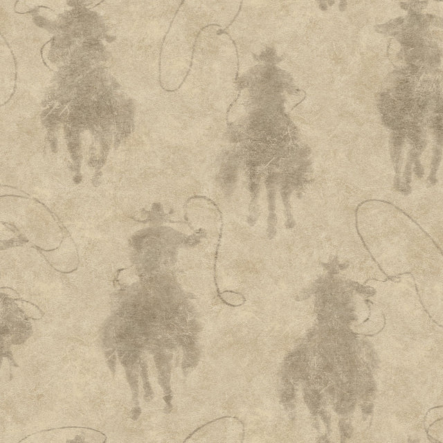 Stockman Silhouette Khaki Wallpaper with Western Cowboy Motif - Chesapeake 4142-72640