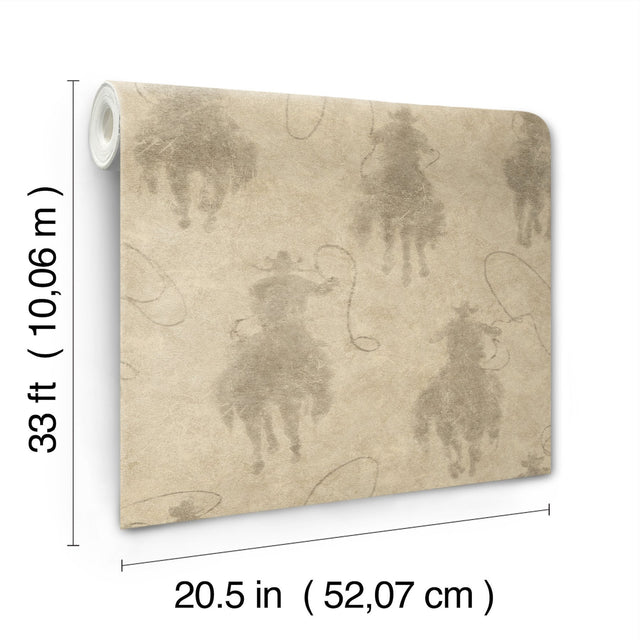 Stockman Silhouette Khaki Wallpaper with Western Cowboy Motif - Chesapeake 4142-72640