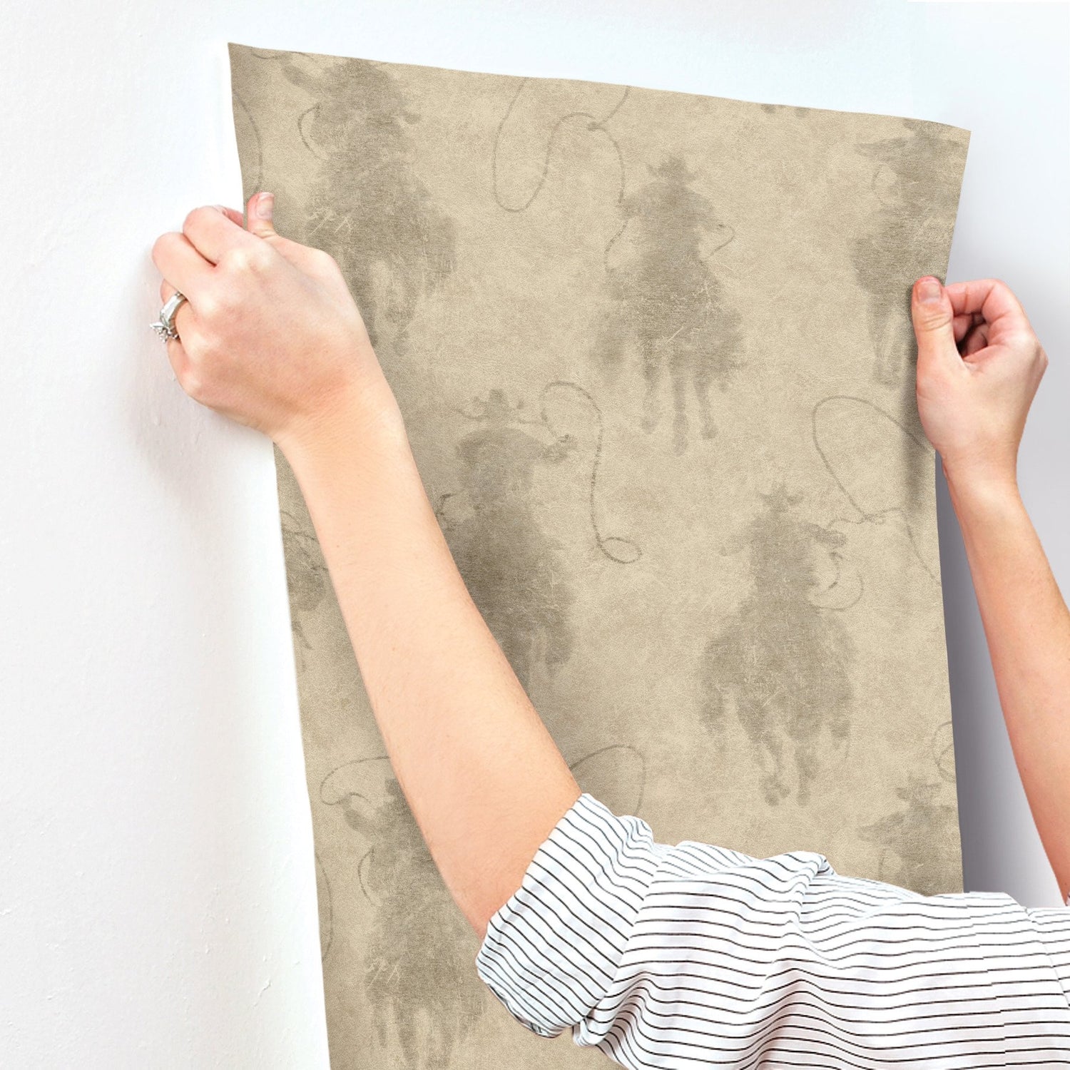 Stockman Silhouette Khaki Wallpaper with Western Cowboy Motif - Chesapeake 4142-72640