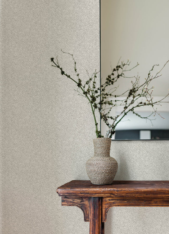 Woven Basket Light Grey Wallpaper with Textured Fabric Weave Motif - Chesapeake 4142-72642