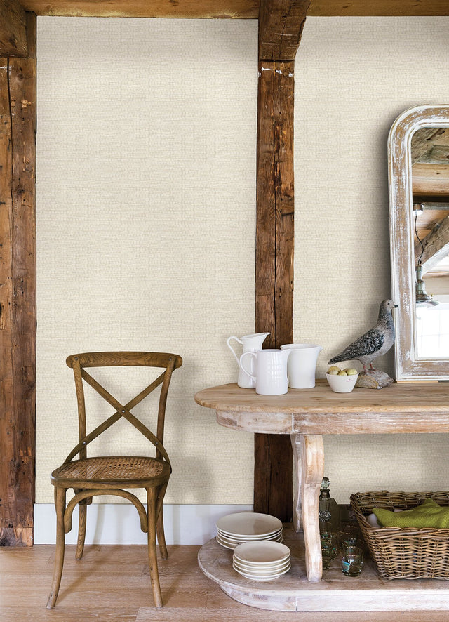 Plaited Grass Cream Wallpaper with Faux Grasscloth Basketweave - Chesapeake 4142-72650